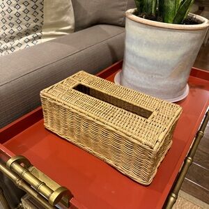 Vintage Woven Wicker Tissue Box Cover Large Rectangular